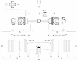 Pièces agricoles - Transmission - Arbre de transmission S6 L : 710mm, Bondioli&Pavesi