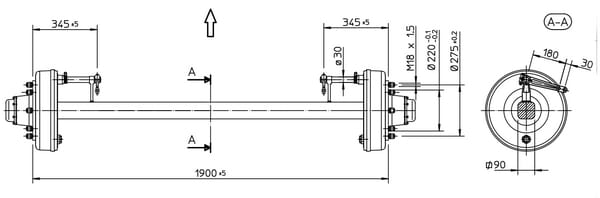 Pièces agricoles - Pièce divers - Essieu freiné 90x1900mm (220/275/8)