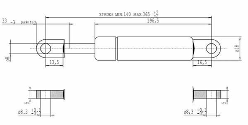 Pièces agricoles - Pièce divers - Vérin à gaz L365-500N Stabilus