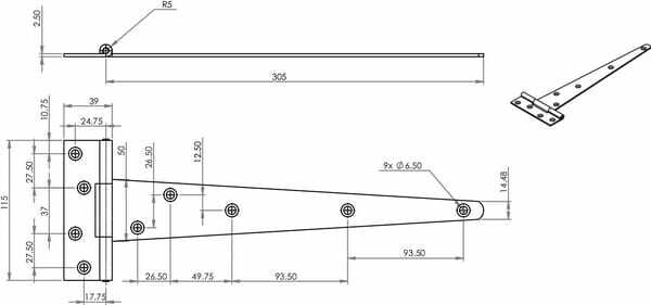 Pièces agricoles - Fasteners - Jeu de 2 charnière T 12"x300mm