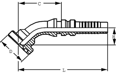 Pièces agricoles - Hydraulique - Raccord à sertir 4SH-DN20 avec flasque ø38,1 mm 45°