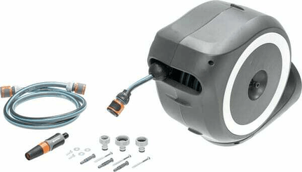 Pièces agricoles - Hydraulique - Enrouleur de tuyau mural RollUp S, 15 m blanc 1/2" avec pulvérisateur