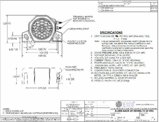 Pièces agricoles - Eclairage - Alarme de secours 102 dB 12/24V