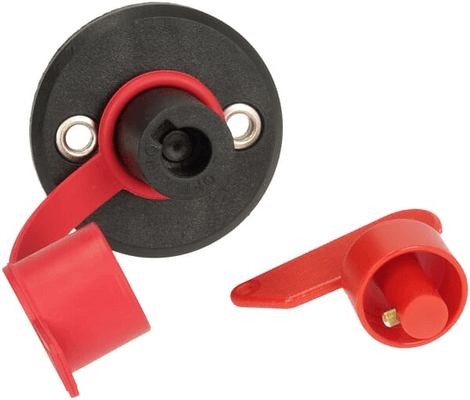 Pièces agricoles - Eclairage - Coupe-batterie rond, noir, M8, 12/24V, 150A/500A (5sec), IP40