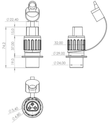 Pièces agricoles - Eclairage - Fiche 3 pôles, plastique, 12/24V, cosses plates