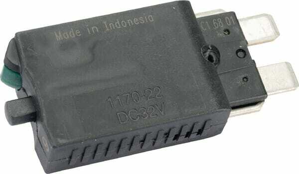 Pièces agricoles - Eclairage - Fusible réinitialisation manuelle thermique 28V 6A longueur 51,6mm vert E.T.A