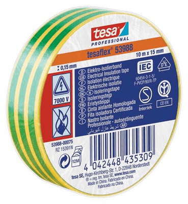 Chimie - Chimie divers - Ruban isolant, jaune/vert, 20m x 19mm TesaFLEX®