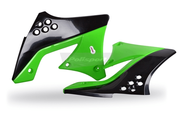 Pièces Quad & Motos - Plastiques - Ouïes de radiateur POLISPORT couleur origine noir/vert Kawasaki KX250F