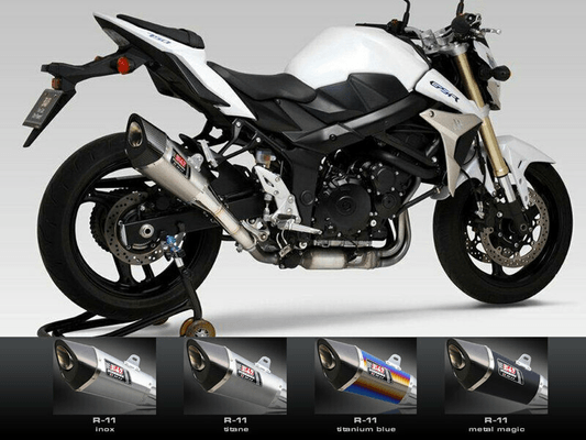 Pièces Quad & Motos - Pièces communes - Silencieux YOSHIMURA R-11 titane bleu Suzuki GSR750 (en Suisse non homologué)