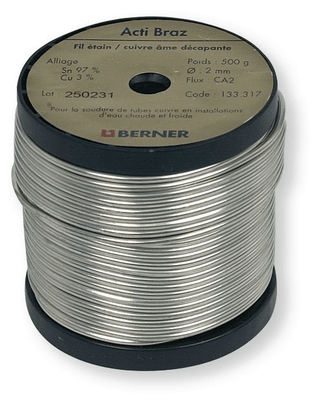 Automobile - Consommables et accessoires auto. - Bobine alliage étain-cuivre diamètre 2mm 500g température de fusion 250°C âme décapente (par 1)