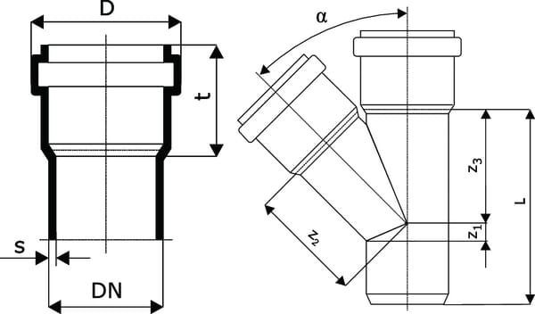 Pièces agricoles - Hydraulique - Pièce Y PVC 160/110 mm x 45°