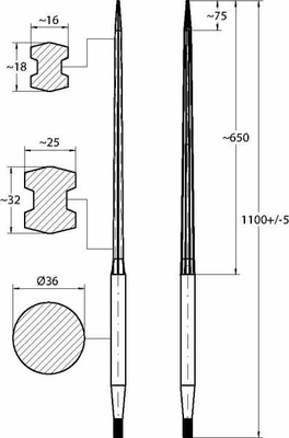 Pièces agricoles - Fenaison & élevage - Dent de chargeur L-1100, Ø 36, M22 x 1,5