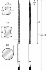 Pièces agricoles - Fenaison & élevage - Dent de chargeur L-1100, Ø 36, M22 x 1,5