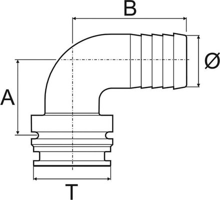 Pièces agricoles - Pièce Pulvérisateur - Raccord de tuyau 90° 52 mm avec connexion mâle T7
