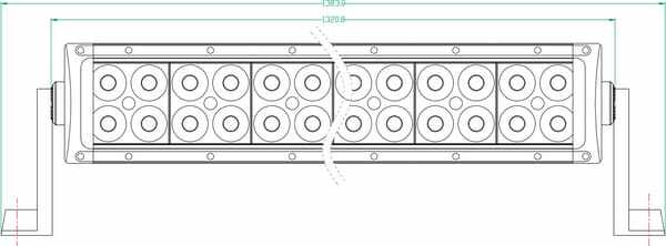 Pièces agricoles - Eclairage - Barre lumineuse LED, 300W, 25500lm, rectangulaire, 12/24V, blanc, 1310x57mm, manchon d'extrémité de câble, Combo, 100 LED, Kram