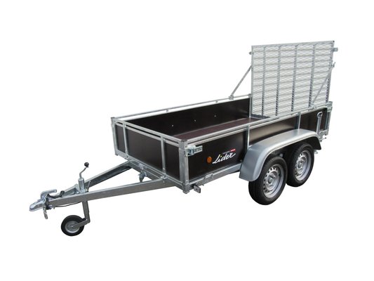 Materiels - Remorque voiture - REMORQUE COTES BOIS 251x133x40 jantes noires 2 essieux PTAC : 500 kg partiellement démontée