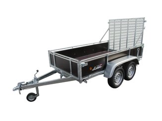 Materiels - Remorque voiture - REMORQUE COTES BOIS 251x133x40 jantes noires 2 essieux PTAC : 500 kg partiellement démontée