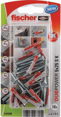 Pièces agricoles - Fasteners - Chevilles tous matériaux DuoPower 5x25 avec vis / Blister de 18