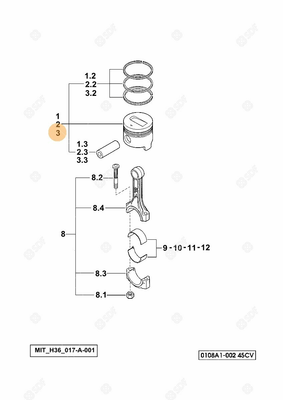 Pièces agricoles - Pieces moteur - PISTON COMPLET