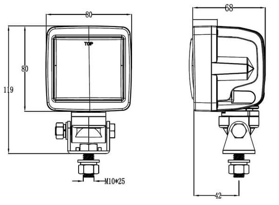 Pièces agricoles - Eclairage - Work light LED, 45W, 6600lm, square, 10/30V, 80x68x80mm, Deutsch plug, flood beam, swivel head