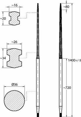 Pièces agricoles - Fenaison & élevage - Dent de chargeur L-1400, Ø 36, M22 x 1,5