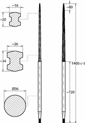 Pièces agricoles - Fenaison & élevage - Dent de chargeur L-1400, Ø 36, M22 x 1,5