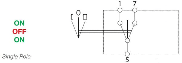 Pièces agricoles - Eclairage - Interrupteur à bascule, II-0-I, on-off-on, 12/24V, 5 pôles, éclairage de fonction, avec ampoule