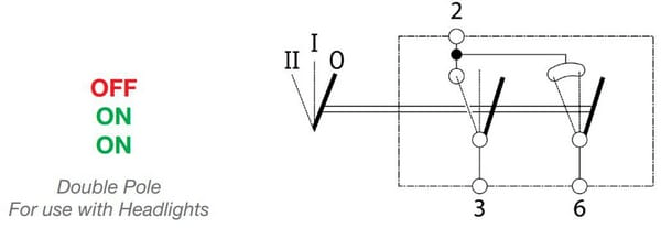 Pièces agricoles - Eclairage - Interrupteur à bascule, II+I-0, off-on-on, 12/24V, 5 pôles, éclairage de fonction, avec ampoule