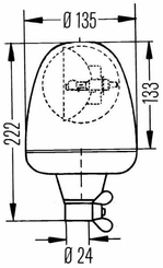 Pièces agricoles - Eclairage - Gyrophare halogène, rond 24 V, ambre, monté sur mât, Ø 135 mm x 222 mm, Hella Rotaflex