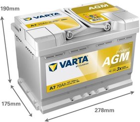Pièces agricoles - Eclairage - Battery 12V 70Ah 760A A7 VARTA Dynamic AGM