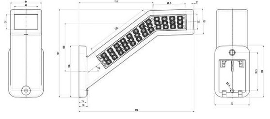 Pièces agricoles - Eclairage - Feu arrière multifonction LED, gauche, rouge/orange/blanc, 12-24 V, 238 x 181 x 72 mm