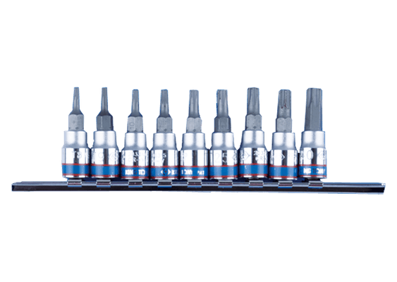 Outils - Outils divers - Jeu de douilles tournevis Torx 1/4" sur rail - 9 pièces