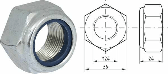 Pièces agricoles - Fasteners - Écrou de blocage hexagonal DIN985 M24x2,00 acier zingué |8| Kramp