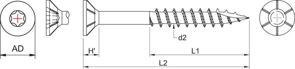 Pièces agricoles - Fasteners - Vis pour panneau d'aggloméré, Ø 6x140 mm, TX30, à tête fraisée, acier