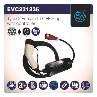 Pièces agricoles - Eclairage - Câble de charge EV, type 2, prise CEE, 11 kW, 16A, 5m