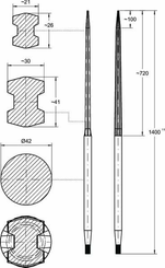 Pièces agricoles - Fenaison & élevage - Dent de chargeur L-1400, Ø 42, M28 x 1,5