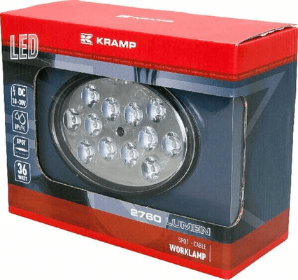 Pièces agricoles - Eclairage - Phare de travail LED ovale 36W 2760lm, 10/30V, 144x85x95mm, très longue portée 12 LED Kramp