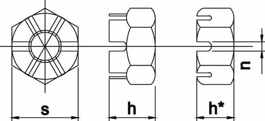 Pièces agricoles - Fasteners - Ecrou hexagonal à créneaux DIN935 M24x1.50 a