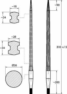 Pièces agricoles - Fenaison & élevage - Dent de chargeur L-810, Ø 36, M22 x 1,5