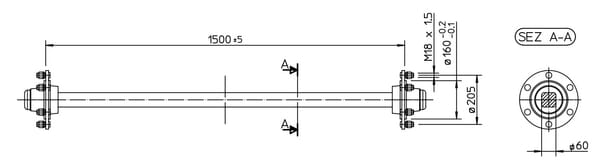 Pièces agricoles - Pièce divers - Essieu non freiné 60x1500mm (160/205/6)