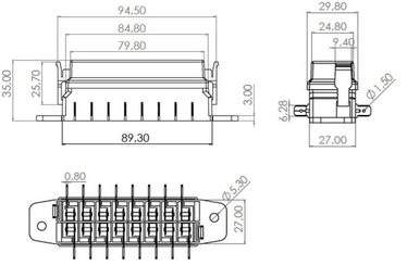 Pièces agricoles - Eclairage - Boîte à fusibles Borne plate à 8 broches, max. 32V 15A (ATO/ATC), 16x6,3mm