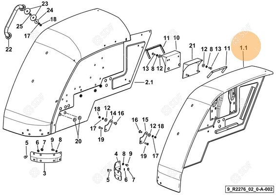 Pièces agricoles - Cabine et structure - garde-boue non peint sx/lh/li