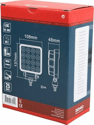 Pièces agricoles - Eclairage - Phare de travail LED 25W, 3040lm,carré 25W 2500lm, 10/30V, 108x48x108mm très longue portée 16 LED Kramp
