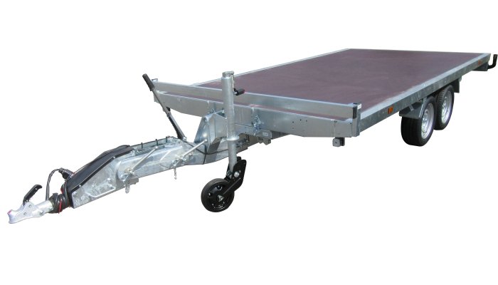 Materiels - Remorque voiture - PLATEAU ROUES DESSOUS 406x215 freiné 2 essieux timon réglable optima PTAC : 3500 kg