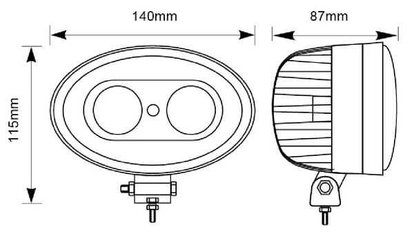 Pièces agricoles - Eclairage - Lampe de sécurité LED, bleue, 10 W, 250 lm, ovale, 10-80 V, Spot, 2 LED, Kramp