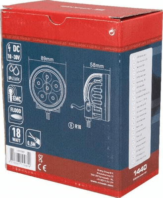 Pièces agricoles - Eclairage - Phare de travail LED rond 18W 1440lm, 10/30V, Ø 89mm faisceau large 6 LED Kramp