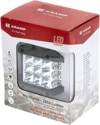 Pièces agricoles - Eclairage - Work light LED, 22.5W, 2850lm, square, 10/30V, 89x73x97mm, Deutsch plug, Kramp