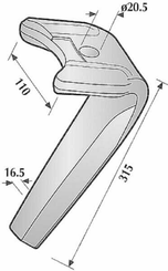Pièces agricoles - Travail du sol - Dent de herse rotative 318mm G adapt. sur Kuhn Kramp