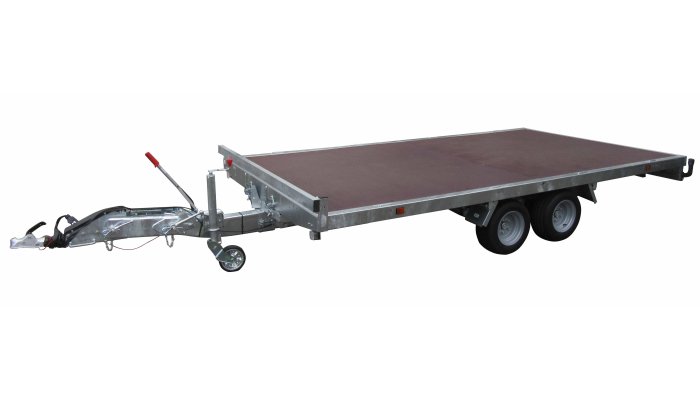 Materiels - Remorque voiture - PLATEAU ROUES DESSOUS 406x215 freiné 2 essieux timon réglable optima PTAC : 2500 kg