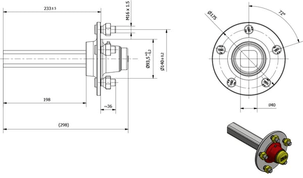 Pièces agricoles - Pièce divers - Fusée d'essieu non freinée 40x200mm (93.5/140/5)